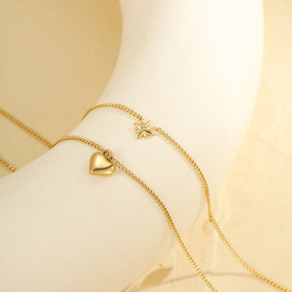 Colliers Superposés Pour Femmes, Collection Simple Series Daily Heart, En Acier Inoxydable Étanche, Couleur Or Image3