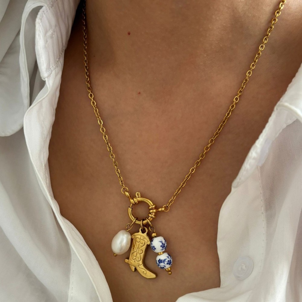 Collier Pendentif En Acier Inoxydable Imperméable Couleur Or (1 Pièce) Image2