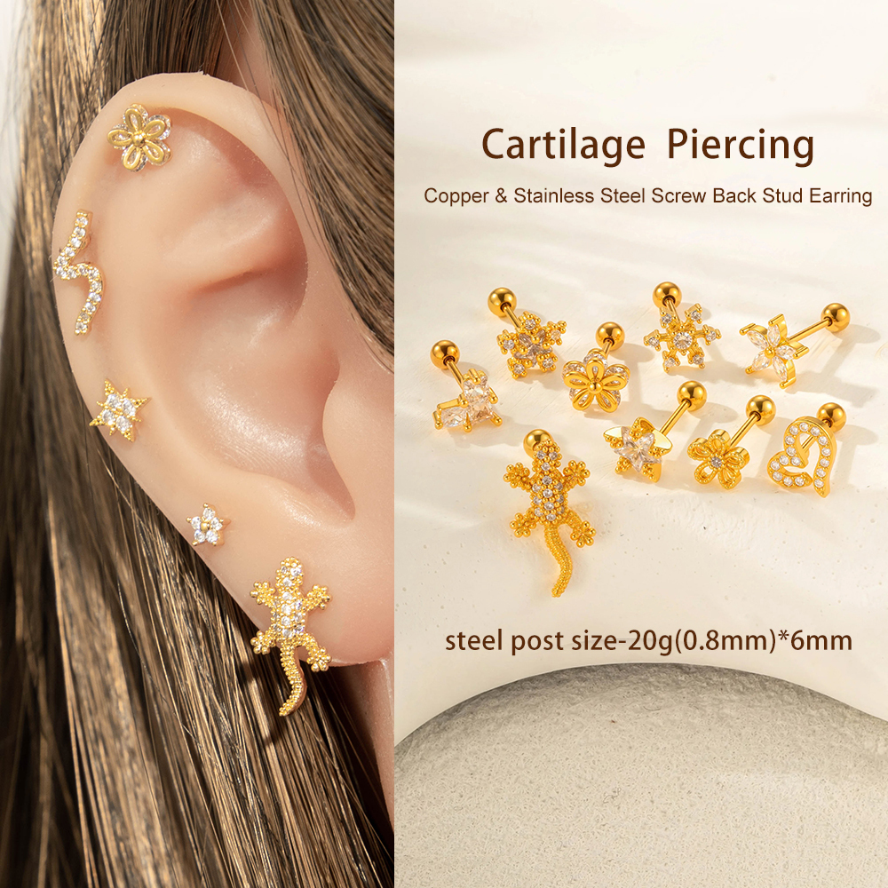 Boucles D'Oreilles Piercing En Zircon Couleur Cuivre Or 1 Pièce h5Image4