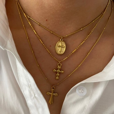 Collier pendentif croix en acier inoxydable étanche couleur or (1 pièce)