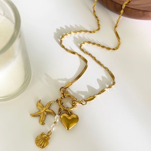 Collier Pendentif Oceanic En Acier Inoxydable Étanche Couleur Or (1 Pièce) h5 Image3