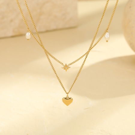 Colliers superposés pour femmes, collection Simple Series Daily Heart, en acier inoxydable étanche, couleur or 2