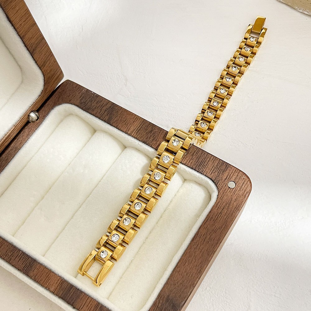 Bracelet Classique En Acier Inoxydable Étanche Couleur Or (1 Pièce) Image3