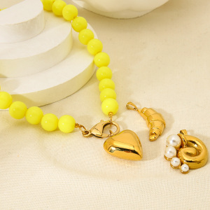 Collier De Perles En Acrylique Couleur Or En Forme De Cœur, 1 Pièce h5 Image4