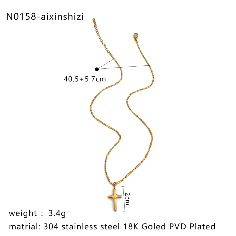 Collier Pendentif Croix En Acier Inoxydable Étanche Couleur Or (1 Pièce) Image2