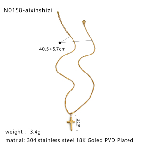 Collier Pendentif Croix En Acier Inoxydable Étanche Couleur Or (1 Pièce) h5 Image2