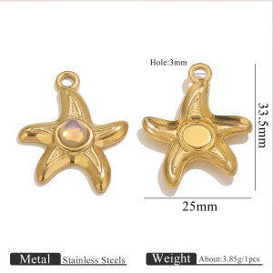 Pendentif Femme Étanche En Forme D'Étoile De Mer, Pierre Naturelle Et Acier Inoxydable (1 Pièce) h5 
