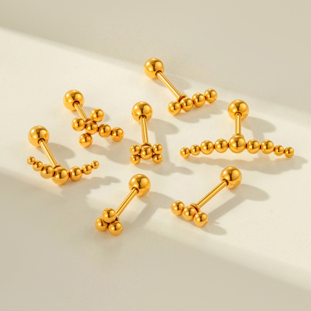 Boucle d'oreille piercing en acier inoxydable doré, imperméable, ornée de zircon et de perles (1 pièce).