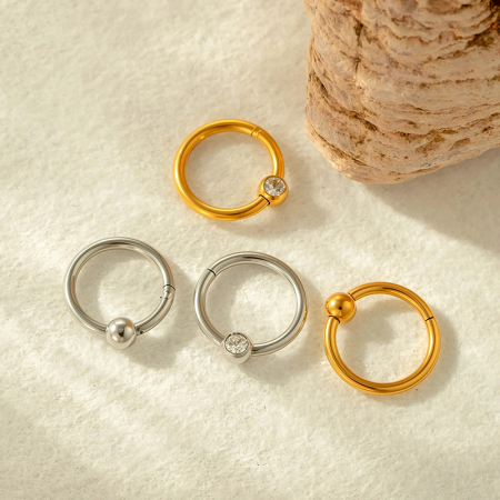 Boucle d'oreille piercing en acier inoxydable étanche couleur or avec zircon (1 pièce)