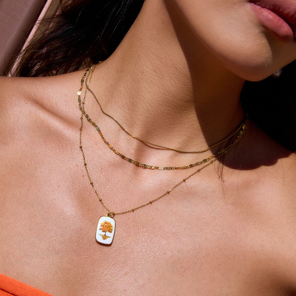 Collier Pendentif Rétro Arbre Pour Femme, En Acier Inoxydable Étanche, Couleur Or (1 Pièce) Image3