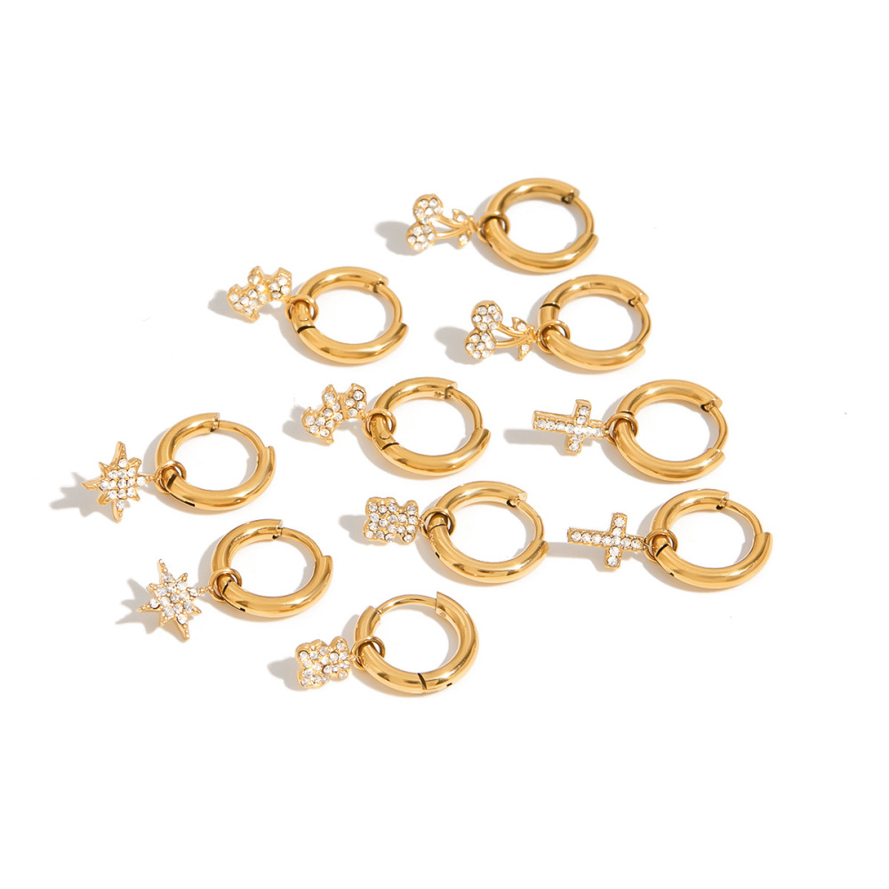 Boucles D'Oreilles Pendantes Pour Femme, En Acier Inoxydable Doré, Motif Ours, Imperméables, Collection Luxe (1 Paire). Image7