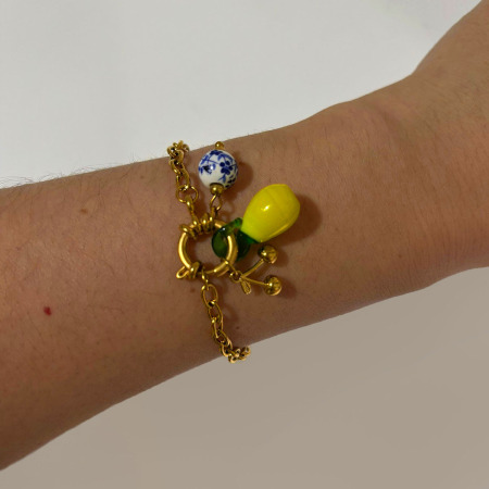 Bracelet à breloques citron en acier inoxydable étanche couleur or (1 pièce)