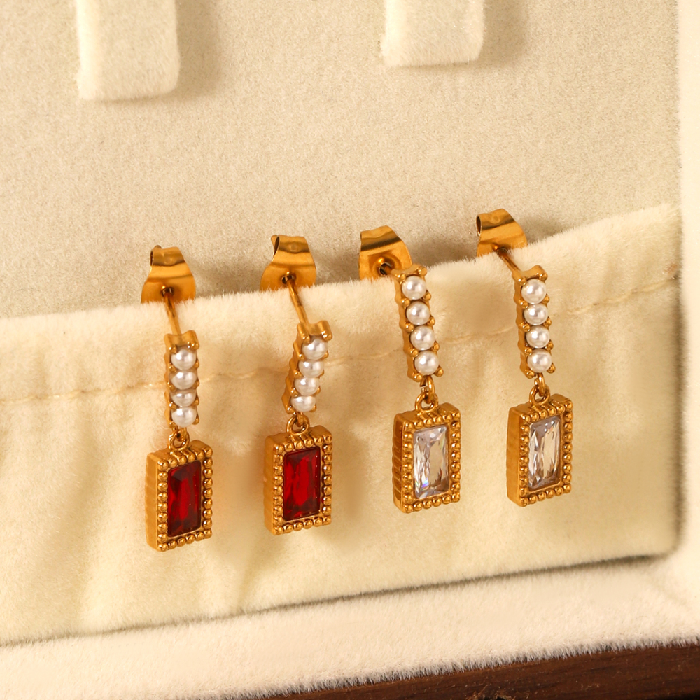 Boucles D'Oreilles Puces Pour Femmes, En Acier Inoxydable Imperméable, Couleur Or, Avec Pompon Et Zircon. Image7