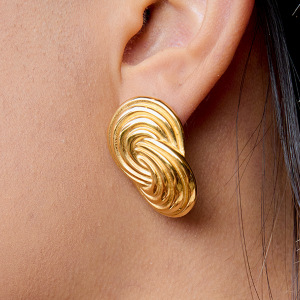 1 Paire De Boucles D'Oreilles À Clous En Acier Inoxydable Doré, Style Spirale, Étanches, Collection Simple. h5 Image4
