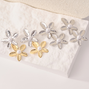 Boucles D'Oreilles Pendantes Pour Femme, Collection « Sweet Flower », En Acier Inoxydable Doré, Étanches, 1 Paire h5 Image4