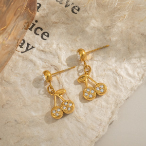 1 Paire De Boucles D'Oreilles Pendantes En Acier Inoxydable Couleur Or Cerise h5 Image3