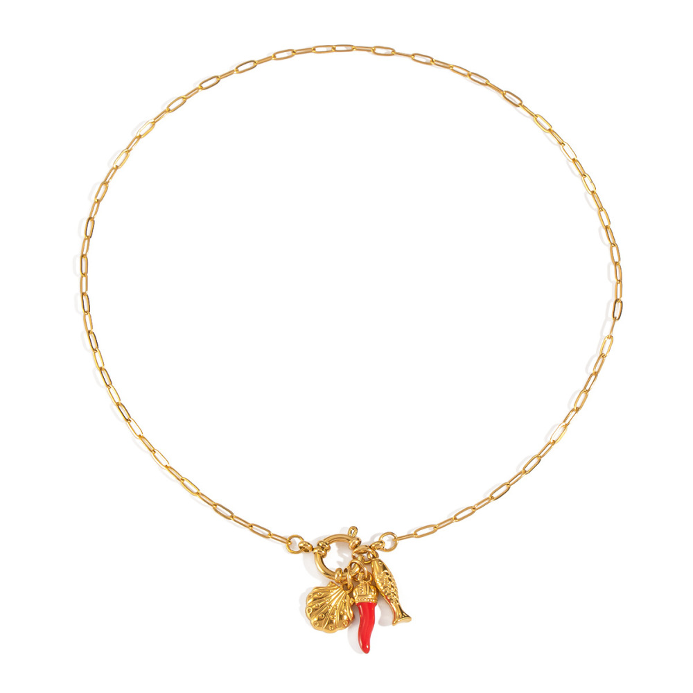 Collier Pendentif Chill Charm En Acier Inoxydable Étanche Couleur Or (1 Pièce) Image5
