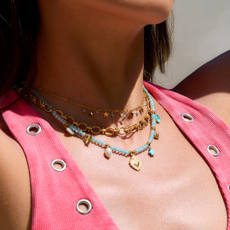 Collier pendentif femme en acier inoxydable bleu, couleur or, avec pendentif cœur délicat (1 pièce) 2