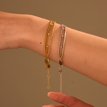 1 paire de bracelets à maillons étanches en acier inoxydable pour femme, collection Simple Series, à porter au quotidien.