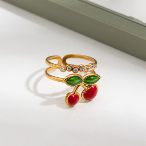Bague Statement En Acier Inoxydable Doré, Couleur Cerise, 1 Pièce h5 Image9