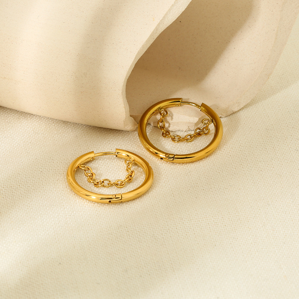 Boucles D'Oreilles Femme En Acier Inoxydable Imperméables Avec Pompon Simple Image3