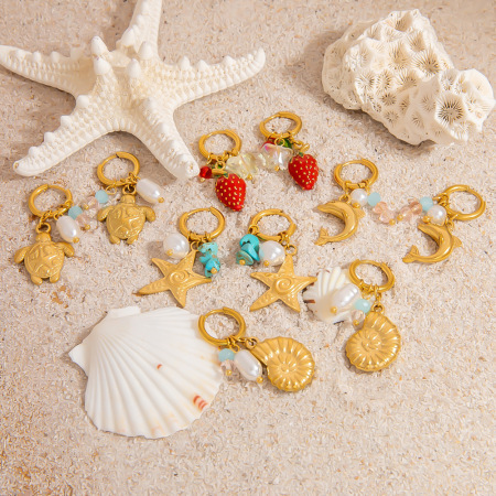 1 paire de boucles d'oreilles pendantes Oceanic en acier inoxydable étanche couleur or