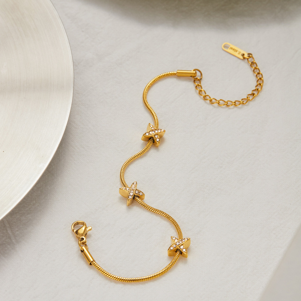Bracelet Chaîne Femme En Acier Inoxydable Doré, Étanche, Orné D'Une Étoile (1 Pièce) Image6
