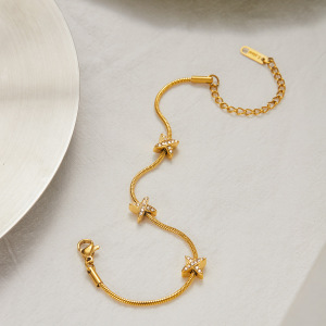 Bracelet Chaîne Femme En Acier Inoxydable Doré, Étanche, Orné D'Une Étoile (1 Pièce) h5 Image6