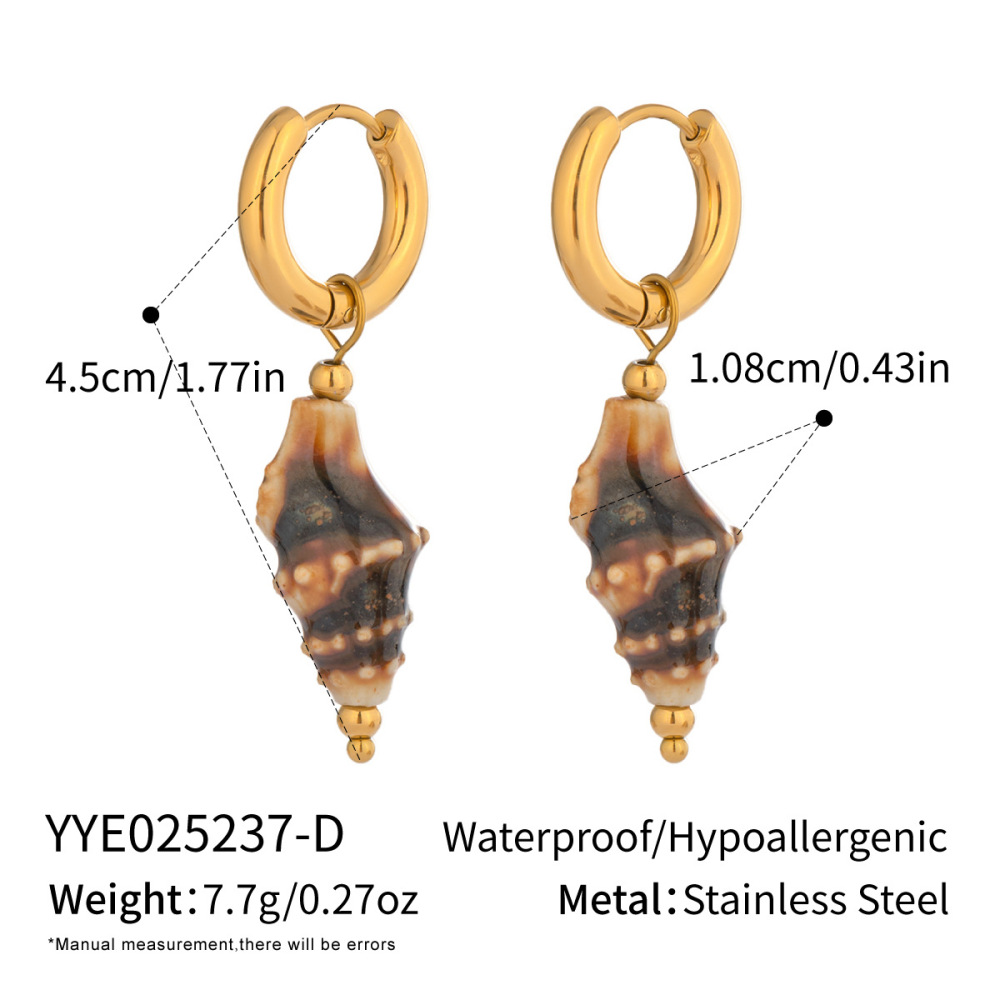 1 Paire De Boucles D'Oreilles Pendantes En Céramique Et Acier Inoxydable, Couleur Or, Étanches. 