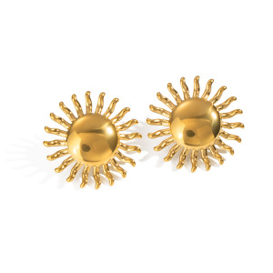 1 Paire De Boucles D'Oreilles À Clous Sun En Acier Inoxydable Étanche Couleur Or h5 Image5