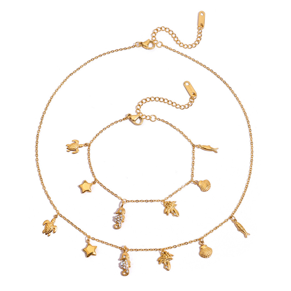 Collier Pendentif Femme En Acier Inoxydable Doré, Motif Coquillage, 1 Pièce Image8