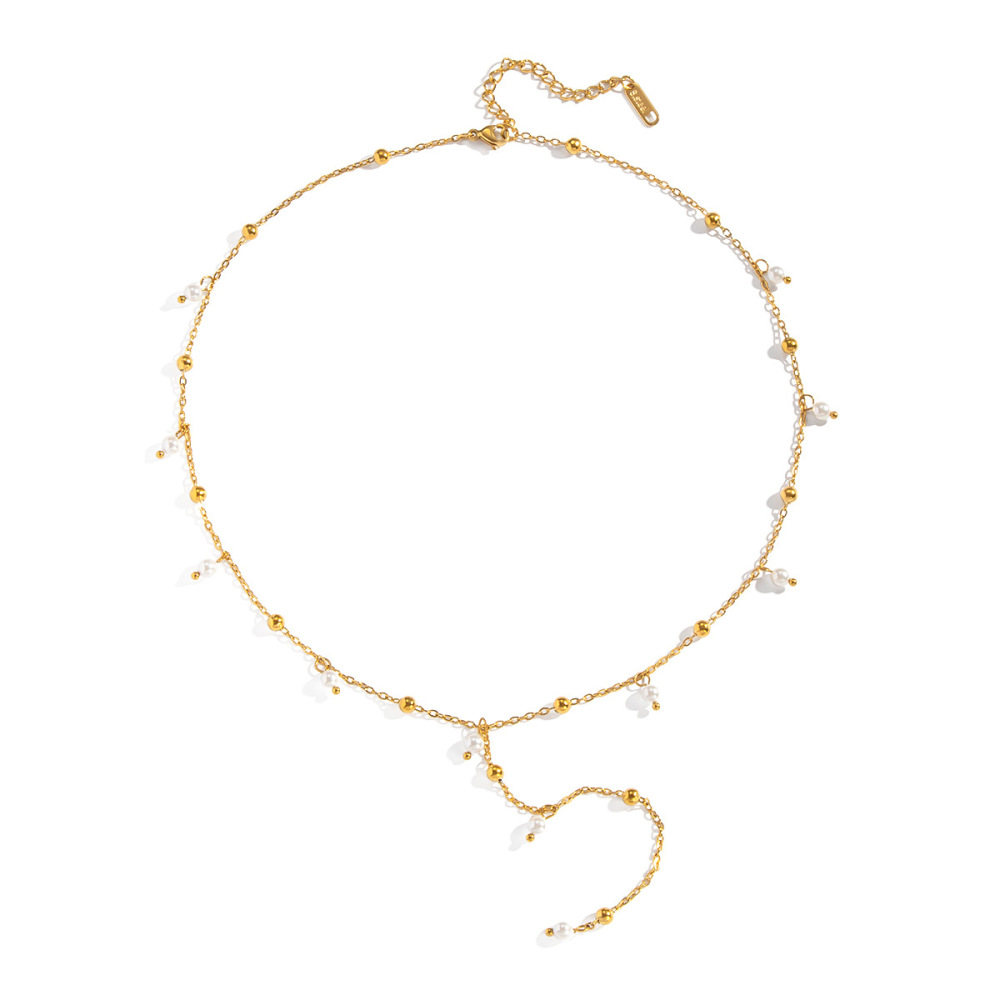 Collier De Perles En Acier Inoxydable Étanche Couleur Or (1 Pièce) Image5