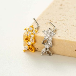 1 Pièce De Clou De Nez En Forme De Fleur En Cuivre Doré Et Zircon Pour Femme h5 Image4