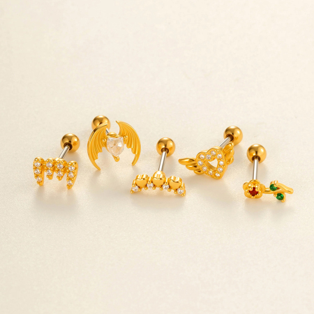 Boucles d'oreilles percées en zircone couleur or et cuivre pour femme, 1 pièce