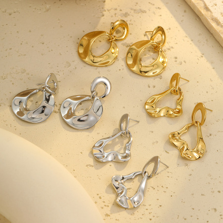 Boucles d'oreilles pendantes élégantes géométriques en acier inoxydable étanche couleur or pour femmes