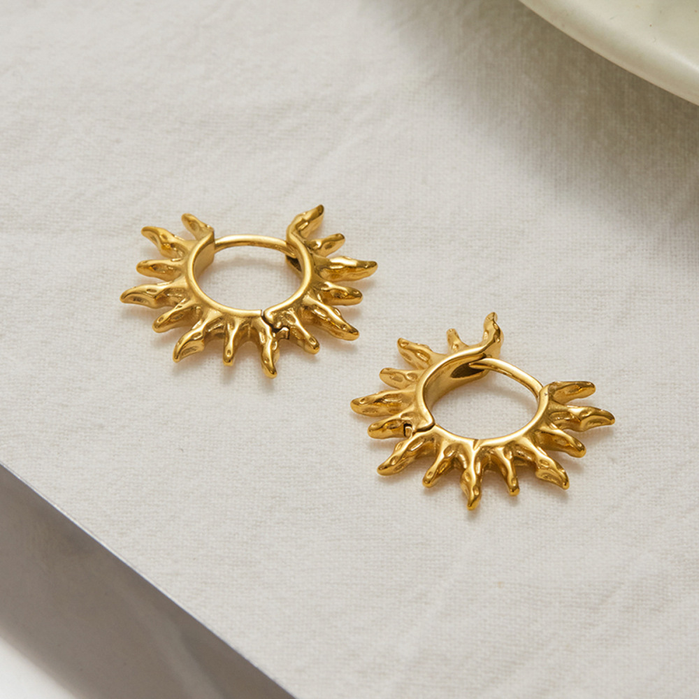 1 Paire De Boucles D'Oreilles Créoles Rétro Élégantes Pour Femmes, En Acier Inoxydable Étanche, Couleur Or. Image6