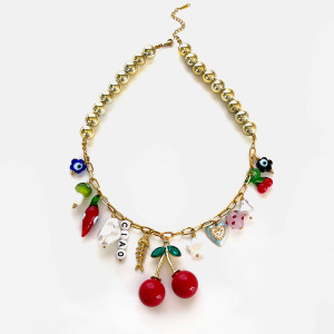 Collier Pendentif En Acier Inoxydable Doré, Couleur Cerise, 1 Pièce h5