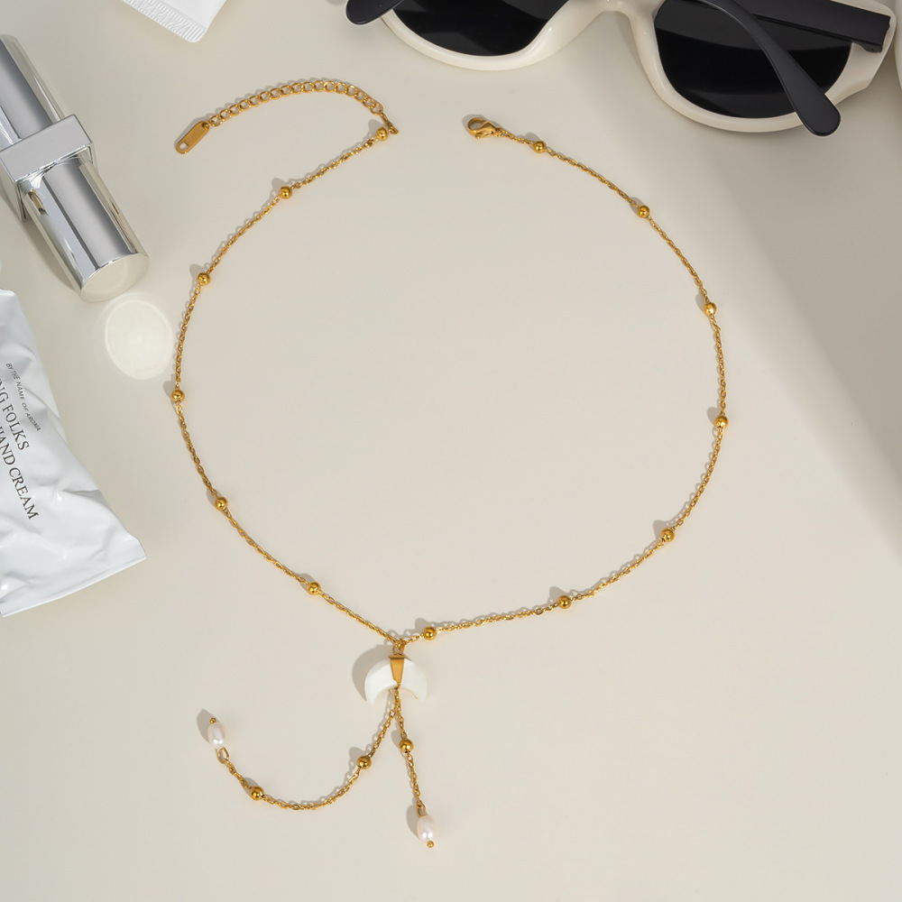 Collier Pendentif Lune En Acier Inoxydable Étanche Couleur Or (1 Pièce) Image4