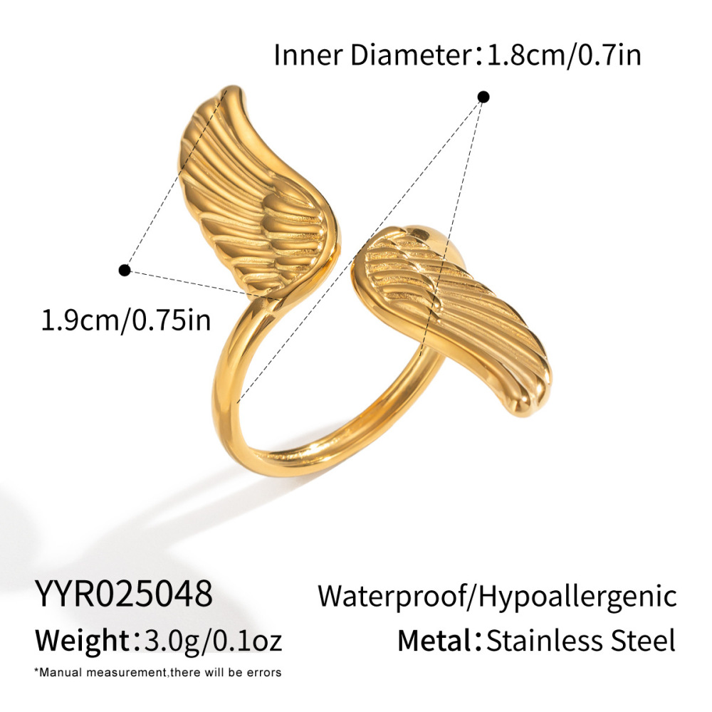 Bague Statement Wings En Acier Inoxydable Étanche Couleur Or (1 Pièce) 