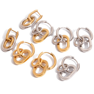 Boucles D'Oreilles Pendantes Rondes Et Élégantes Pour Femme, En Acier Inoxydable Étanche, Couleur Or (1 Paire). h5 Image9