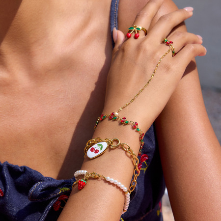 Bracelet à breloques pour femme, 1 pièce, motif fruits mignons et éclatants, en acier inoxydable étanche, couleur or