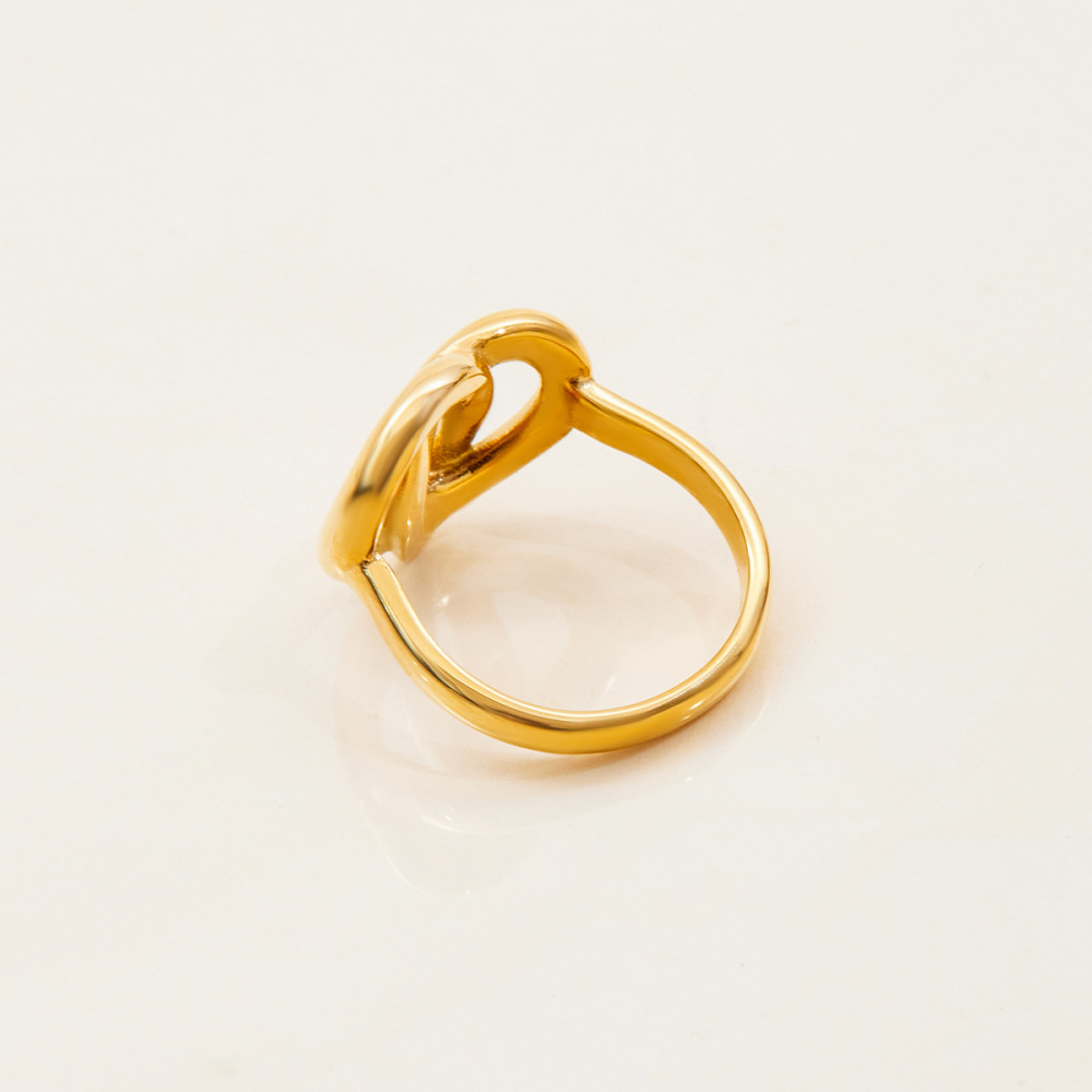 Bague Romantique En Forme De Bretzel, En Acier Inoxydable Étanche, Couleur Or (1 Pièce) h5Image5