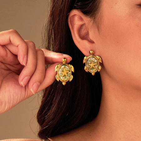 Boucles d'oreilles puces pour femmes, collection romantique, motif animaux de vacances, en acier inoxydable étanche.