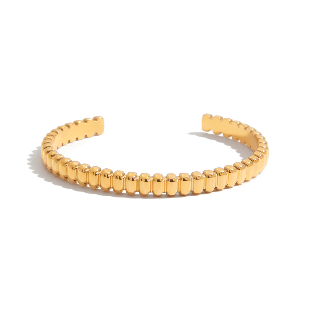 Bracelet Manchette Simple En Acier Inoxydable Étanche Couleur Or Pour Femme (1 Pièce)