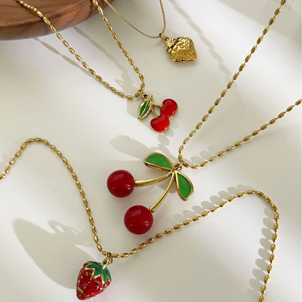 Collier Pendentif En Acier Inoxydable Doré, Étanche, En Forme De Fruit (1 Pièce) Image3