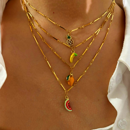 Collier pendentif en acier inoxydable doré, étanche, en forme de fruit (1 pièce)