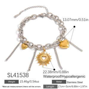 Bracelet À Breloques En Acier Inoxydable Étanche En Forme De Cœur, Couleurs Assorties (1 Pièce) h5 Image2