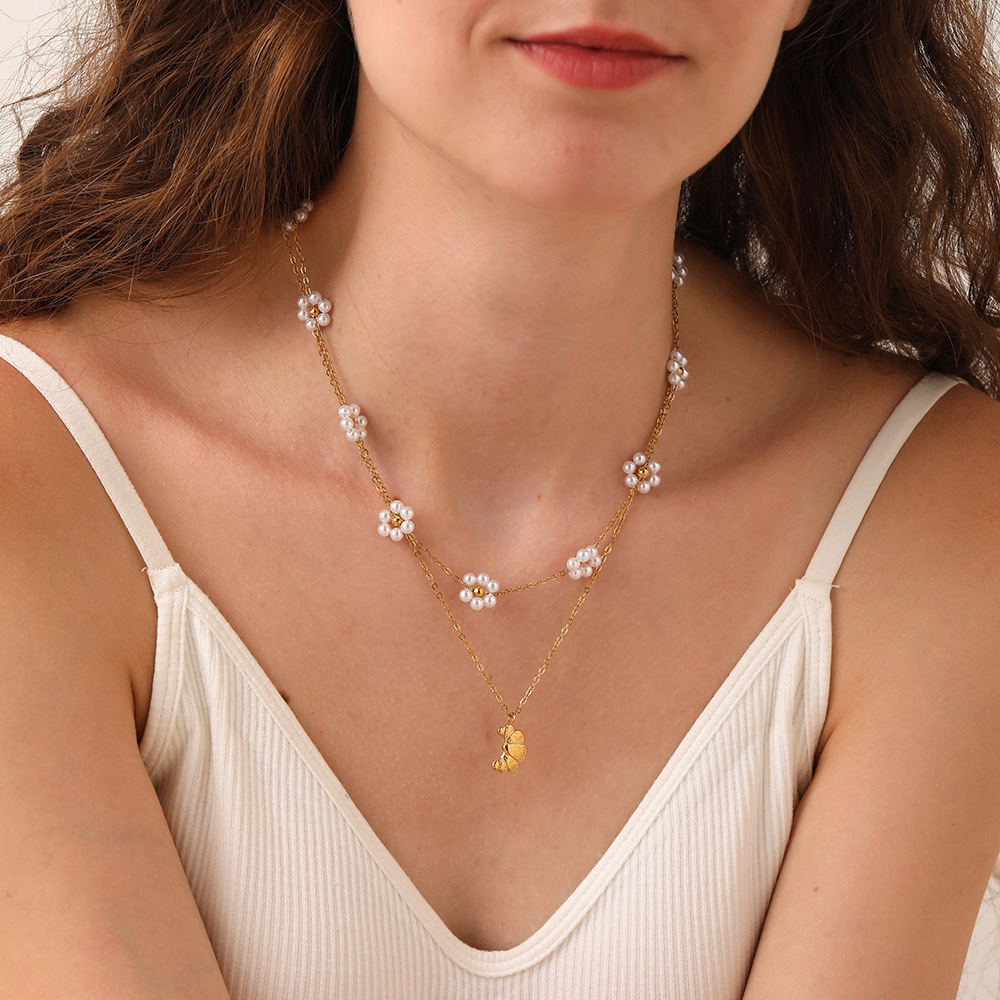 Colliers Pendentifs Pour Femmes En Acier Inoxydable Doré, Motif Fleur Douce Image3