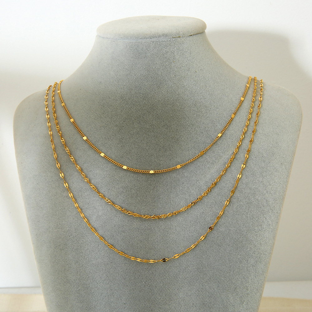Colliers Superposés Pour Femmes, En Acier Inoxydable Imperméable, Collection Simple Series Daily Chain h5Image5