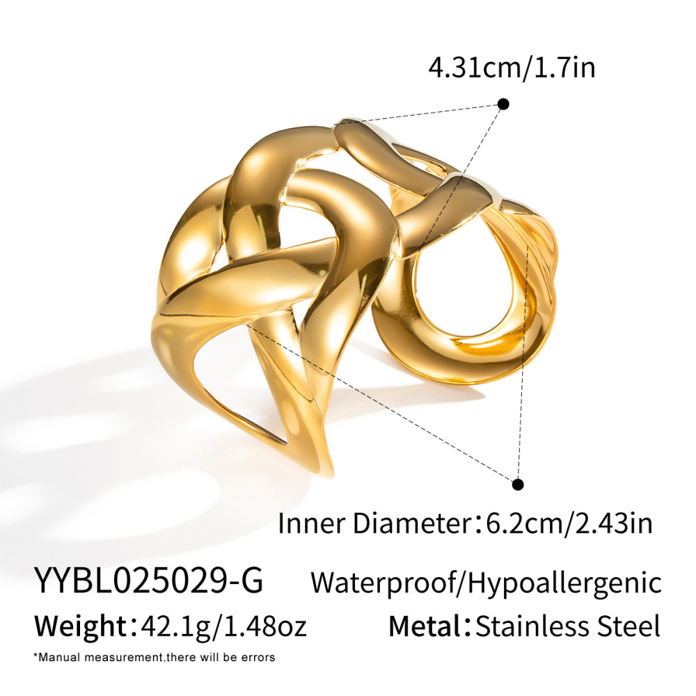Bracelet Manchette Étanche En Acier Inoxydable Couleur Or (1 Pièce)